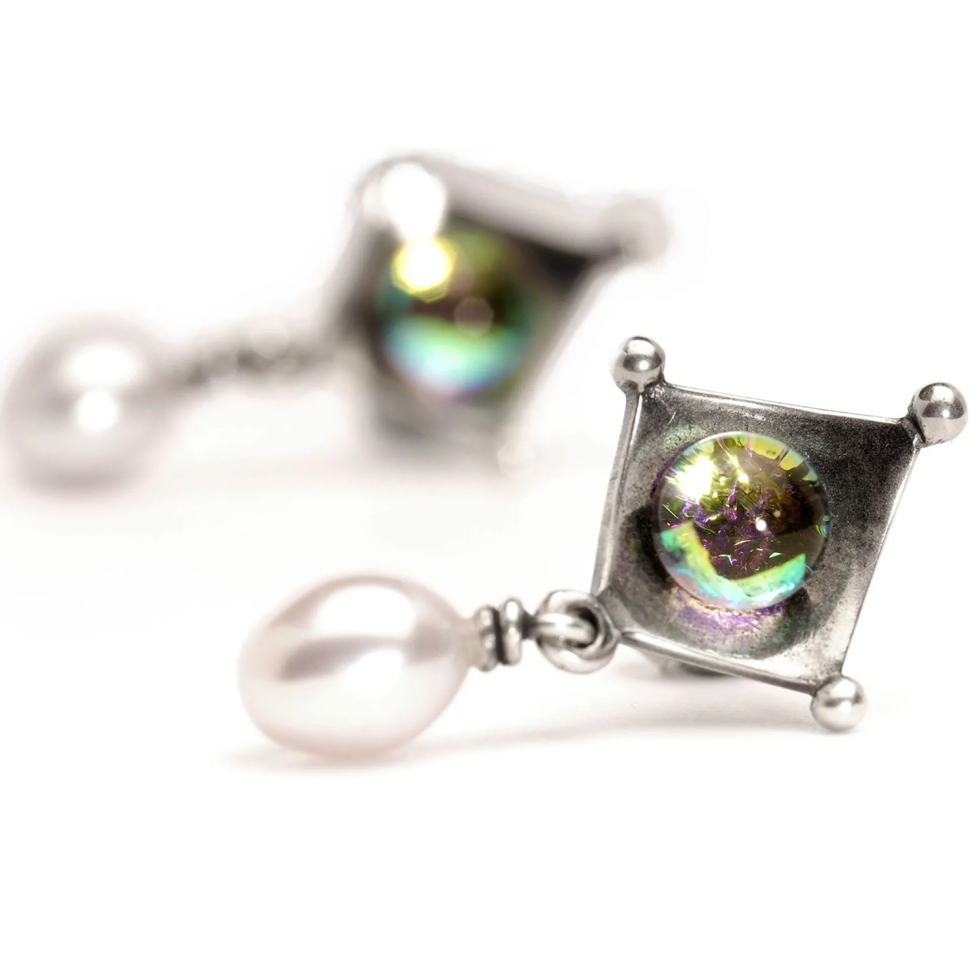 Trollbeads Earrings*Dichroic/Pearl Earrings