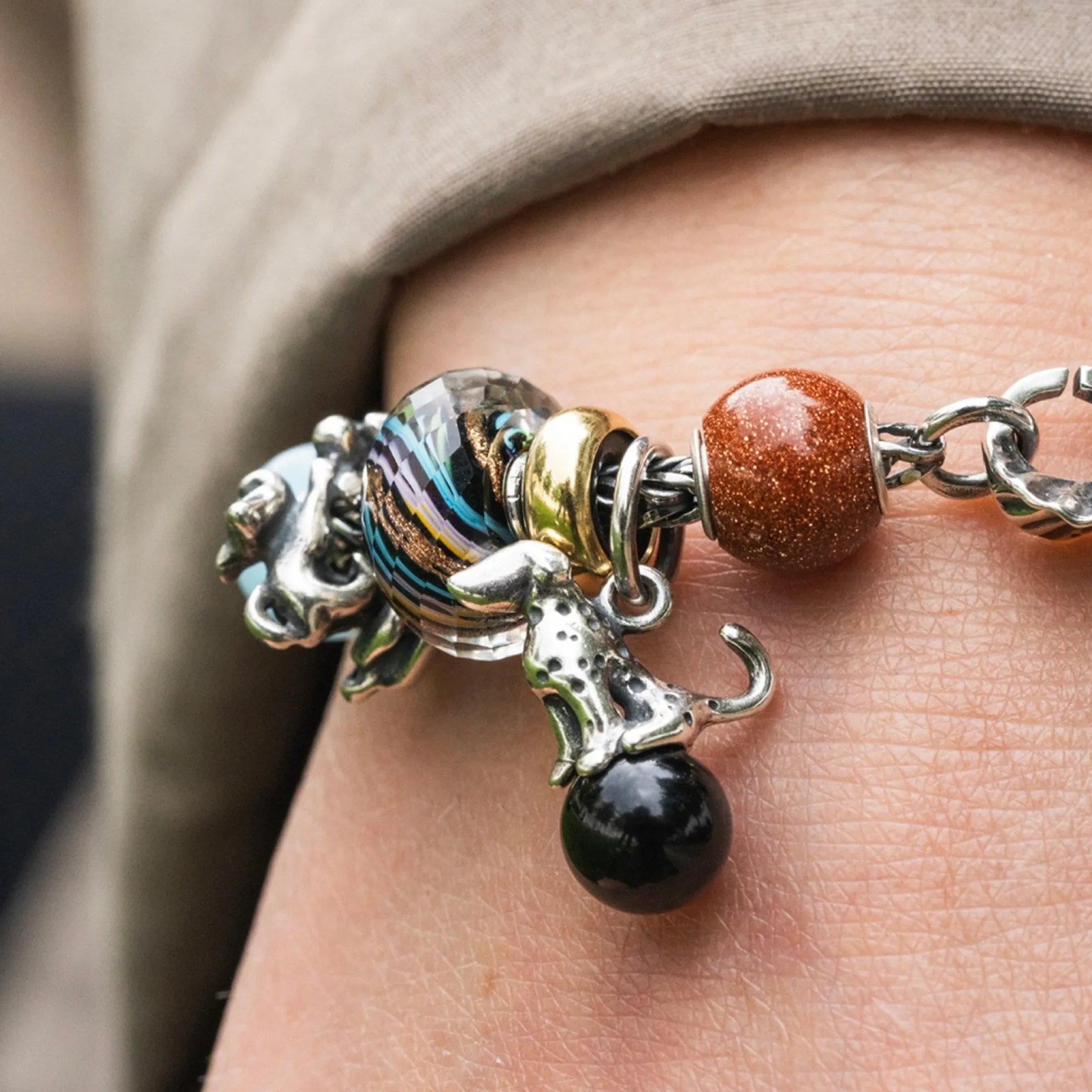 Trollbeads Beads*Round Brown Goldstone Bead